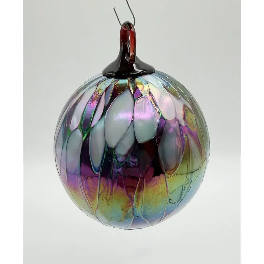 Glass Eye Studio Iridescent Red Hand Blown Glass Ornament Friendship Ball 4”